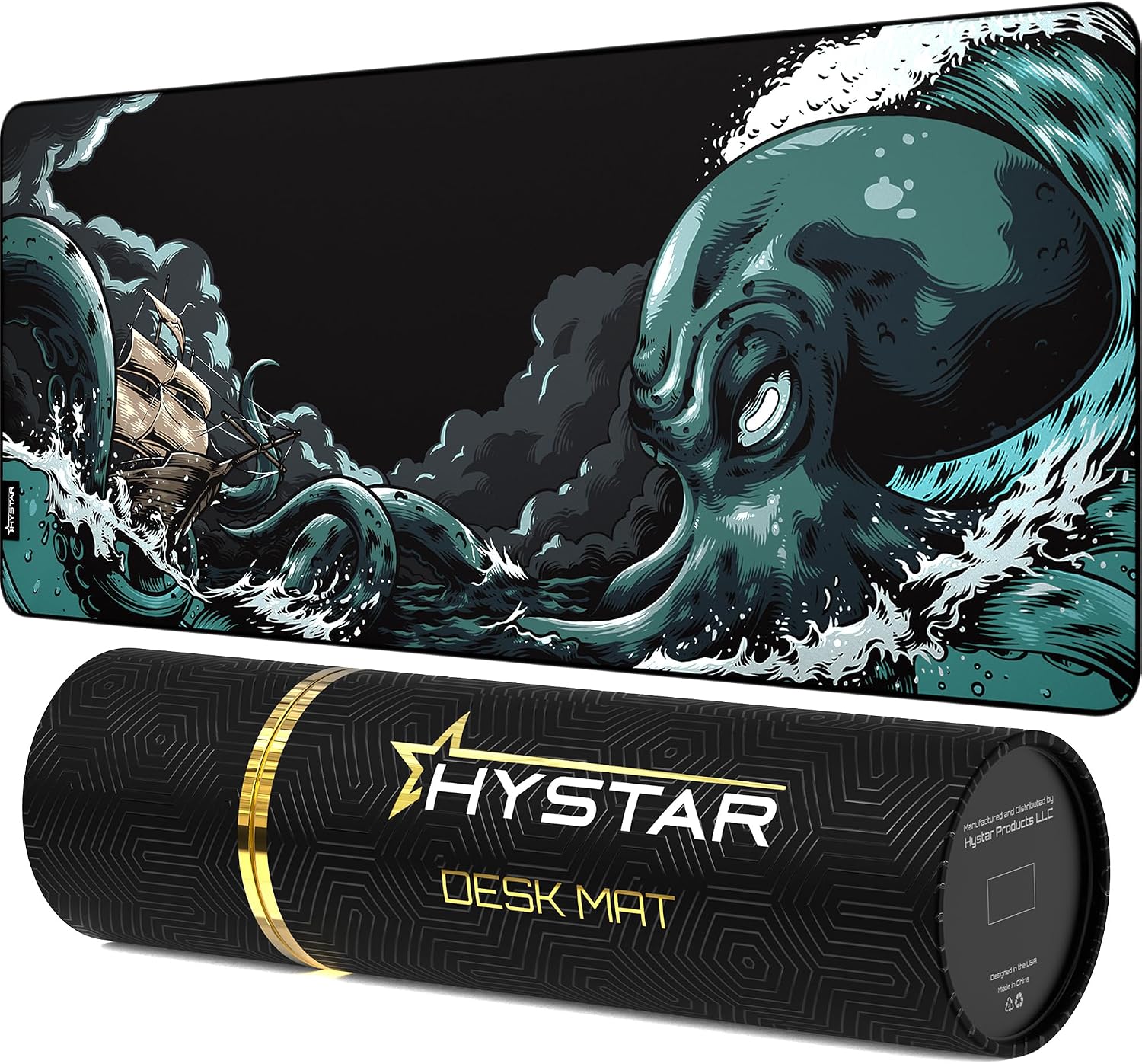 Hystar Extended Gaming Mouse Pad | 5mm Thick Waterproof Surface Smooth Polyester Fabric with Natural Rubber Base | Mythic Kraken XXL 36 x 16