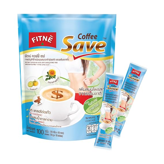 FITNE Instant 3 In 1 Coffee Packets Mix With Herbs Cinnamon Garcinia Safflower Spice Latte Smooth Blend No Sugar Sucralose Sweetener, 10 Sachets