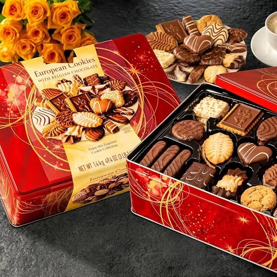 Luxury European Chocolate Cookie Variety Festive Christmas Biscuit Assortment, 49.4 oz. Perfect for Valentines, Easter or Any Event