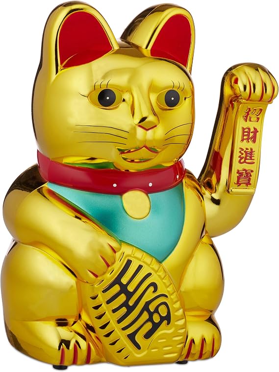 Relaxdays gold waving cat XL Maneki Neko battery-operated waving paw lucky charm for wealth success 30 cm