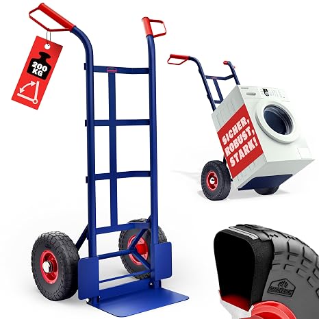 GARDEBRUK Folding Sack Truck 200 kg Pneumatic Tyres Steel Transport Trolley Handcart Handtruck Transport Trolley Blue