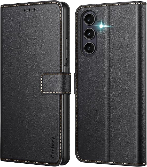 Ganbary Case Compatible with Samsung Galaxy A25 5G, Premium PU Leather Flip Wallet Case [Full Protection] [Card Slots] [Kickstand], Black