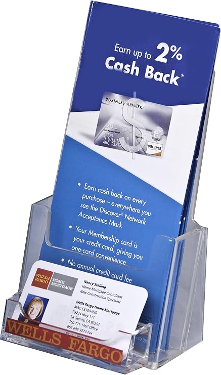 Clear-Ad - Acrylic Trifold Brochure Holder with Business Card Pocket - Rack Card Display - Pamphlet Stand - LHF-P100 (Pack of 12)