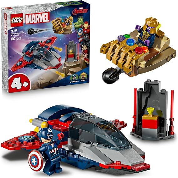 LEGO ɐ Marvel Captain America vs. Thanos 76319 – Minifigure Build Set Offering Fun Games for Superhero and Spaceship Fan Kids Ages 4 and Over, Great Gift Idea (107 Pieces)