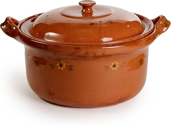 Mexican Clay Lidded Cazuela Pot, Extra Large, Terracotta, 8 Quarts
