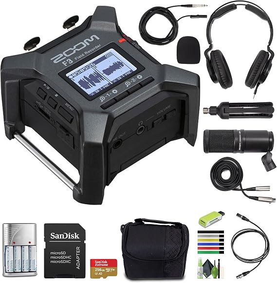 Zoom F3 32-Bit Float Field Recorder + ZDM-1 Podcast Mic Pack Bundle