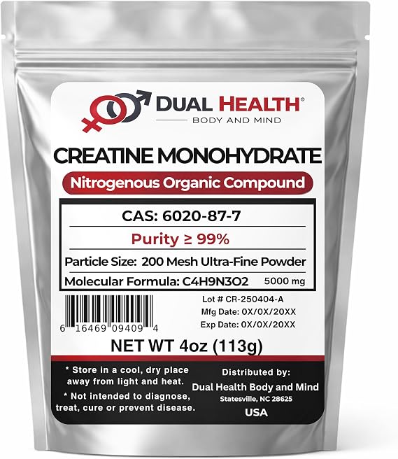 Creatine Monohydrate (4 oz) 200 Mesh Pure Micronized Powder Bulk Supplement Pre Workout, Body Building, Strength, Athletic Performance, Muscle Recovery, 5g (5000mg) Serving Size