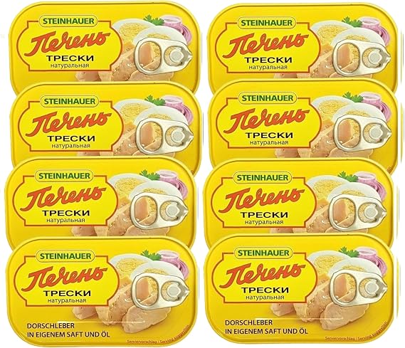Canned Stein-hauer'sEasy Open Cod Liver Canned Foods Healthy And Delicious Tasty Spread on Bread Fish Ukraine Origin 120g (Pack of 8)
