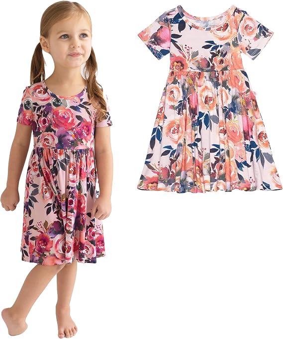 Posh Peanut Girls Dresses Soft Toddler Twirl Dress Made with Viscose from Bamboo Fall, Spring, Summer Dresses for Girls