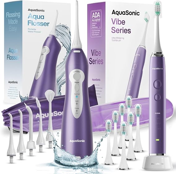 Aquasonic Vibe Series and Aqua Flosser Bundle (Satin Violet)