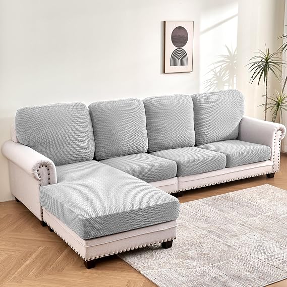 Deep Dream Couch Covers for 3 Cushion Couch Sofa Stretch Sectional Couch Cover for Dogs Pet L Shaped Sofa Slipcovers, Light Gray Length 25-37 inches