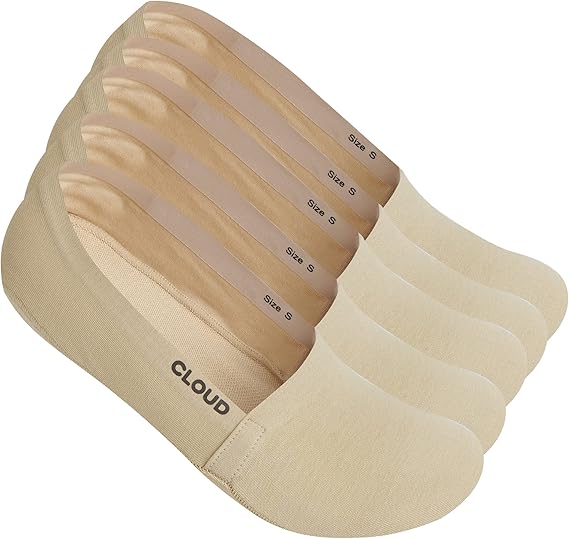 Cloud Organic Terry No Show Socks Non Slip Loafer Sneaker Flats Boat Shoe Invisible Low Cut Cotton Socks For Men and Women Organic Beige_5Pack