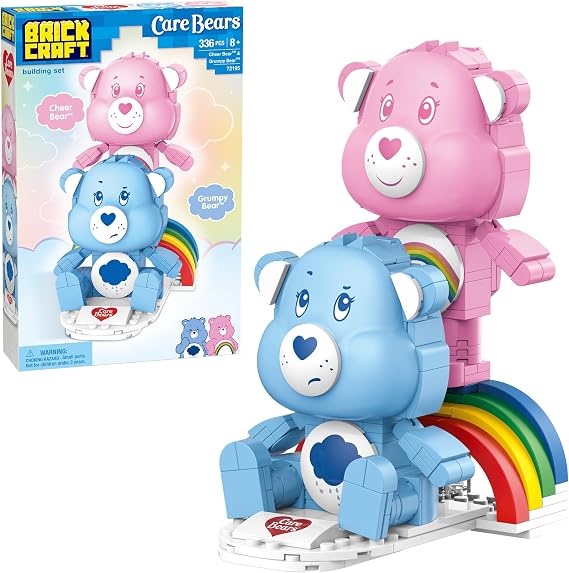 Brickcraft Care Bears Building Bricks Set, 336 Pieces, Cheer Bear and Grumpy Bear with Rainbow Base, Cute Collectible Gift for Kids and Fans, Holiday Xmas Christmas Decoration Display Toy