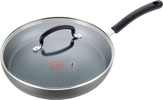 T-Fal Ultimate Hard Anodized Nonstick Fry Pan, 10 in with Lid, Onyx | Titanium nonstick coating, Thermo-Spot heat indicator, Oven safe to 400F, Dishwasher safe, All stovetops except induction