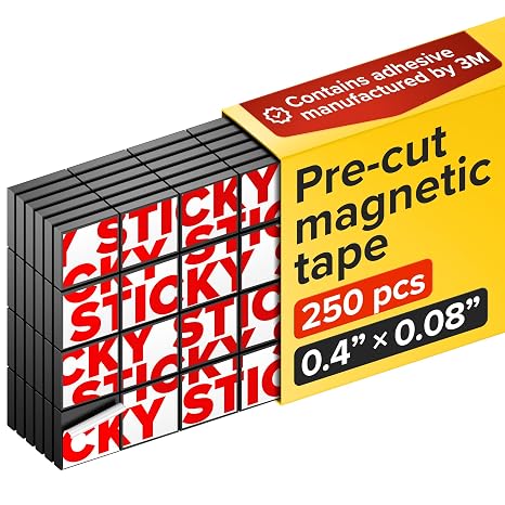 Pre-Cut Adhesive Magnetic Tape Squares, 0.4"x0.08" (10x2mm), 250 pcs