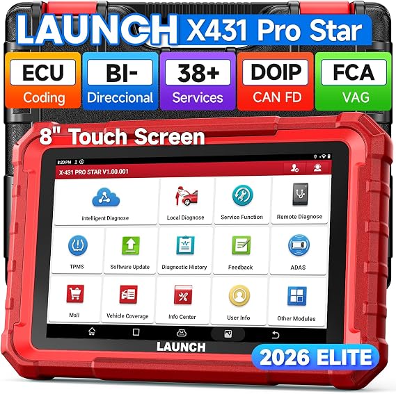 LAUNCH X431 Pro Star 8'' Bidirectional Scan Tool with 37+ Resets & ECU Coding,All System Car Diagnostic Scanner All in One OBD2 Scanner with CANFD, DOIP, FCA Autoauth Car Diagnostic Tool 2 Year Update