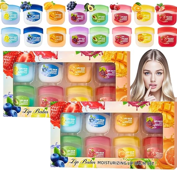 Lip Balm Set 16 PCS - 8 Fruity Flavors, Moisturizing & Repair for Dry Lips