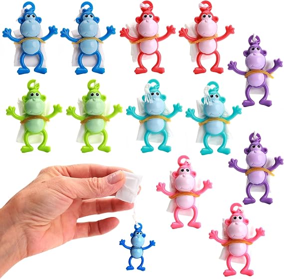 Entervending Parachute Toys for Kids - Pack of 12 Multicolor Monkey Paratrooper Toy - Flying Toys for Boys & Girls - Party Favors & Summer Activities