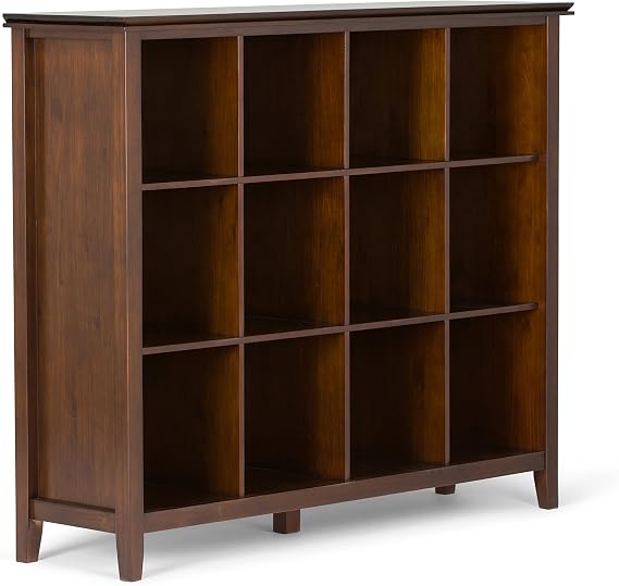 SIMPLIHOME Artisan 48" Tall Solid Wood 12-Cube Bookcase in Russet Brown