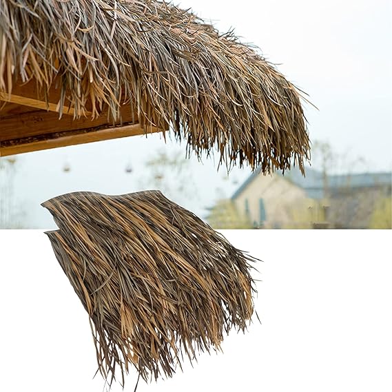 Palapa Thatch Roofing Synthetic Material, Artificial Mexican Grass Thatch Roof Fireproof, Straw Roll Tiki Hut Grass Roof Thatching, Palm Thatch for Decorations Outdoor Patio, Wall, Duck Hut(A,16 Pcs)