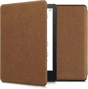 kwmobile Case Compatible with Amazon Kindle Paperwhite 11. Generation 2021 - Book Style Felt Fabric Protective e-Reader Cover - Brown