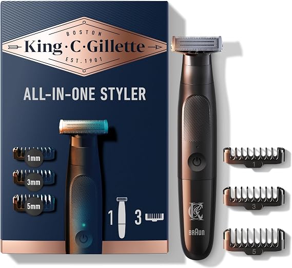 King C. Gillette Beard Trimmer for Men, Includes 1 Cordless Style Master Trimmer with One 4D Blade and 3 Interchangeable Combs, Waterproof