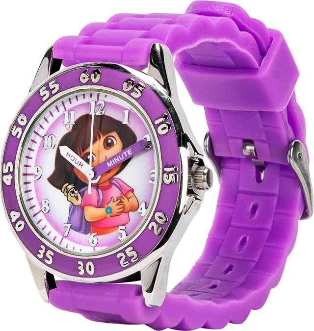 Accutime Dora the Explorer by Nickelodeon Analog Quartz Watch for Kids Purple Time-Teaching Watch with Easy-Read Dial