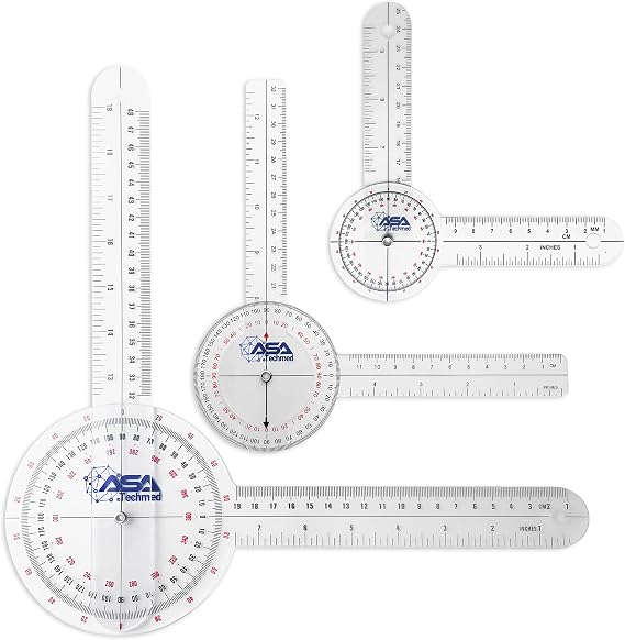 ASA TECHMED 3 Pcs Goniometer Set, 12, 8, 6 Inch Medical Spinal Goniometer Angle Protractor Angle Ruler