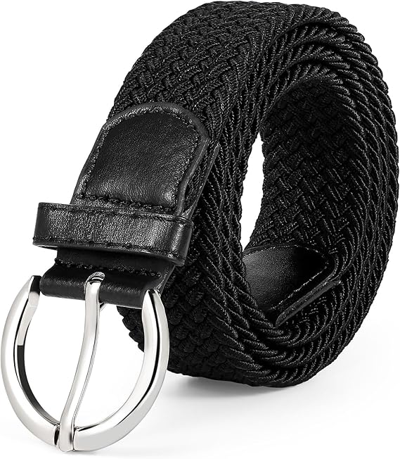 JASGOOD Women Men Braided Woven Elastic Stretch Waist Belt Golf Canvas Fabric Casual Belt for Jeans Pants