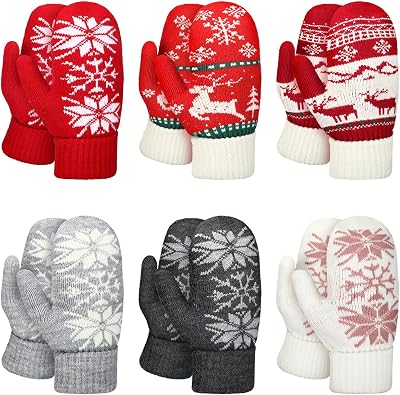 Christmas Knit Gloves Warm Lining Winter Gifts for Cold Weather Everyday Hole Thick Unisex