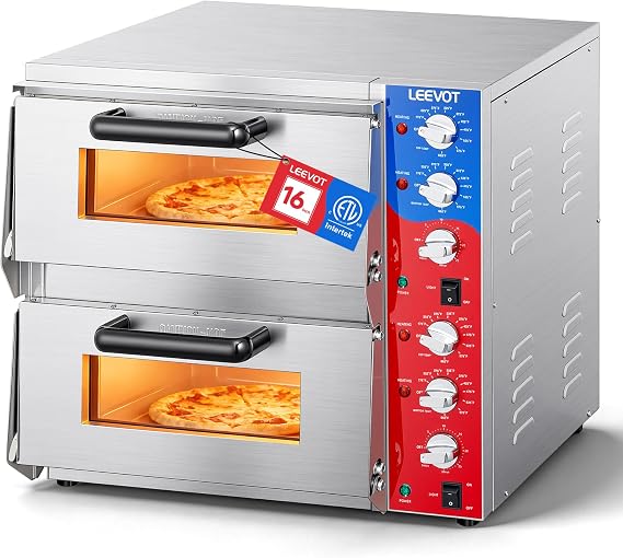 LEEVOT Commercial Double Deck 16 Inch Electric Pizza Oven | 3600W Countertop Pizza Maker with Pizza Stone for Restaurant, Food Truck & Indoor Use