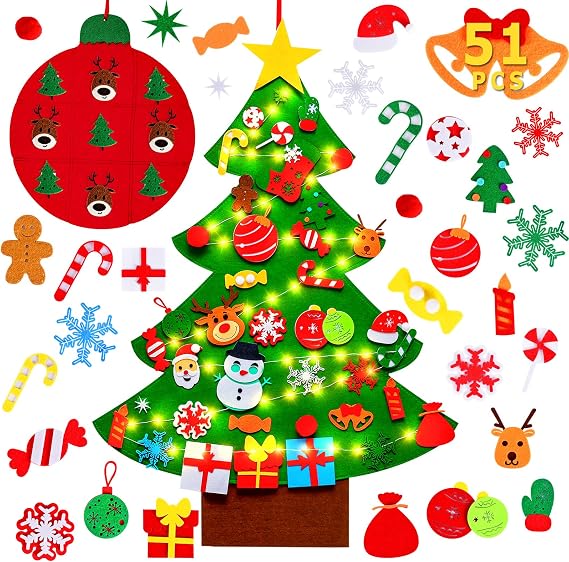Max Fun DIY Felt Christmas Tree for Toddlers with 49 Christmas Ornaments + Tic-Tac-Toe Games for Kids Wall Hanging Christmas Decorations Felt Craft Kits for Xmas Party Favors