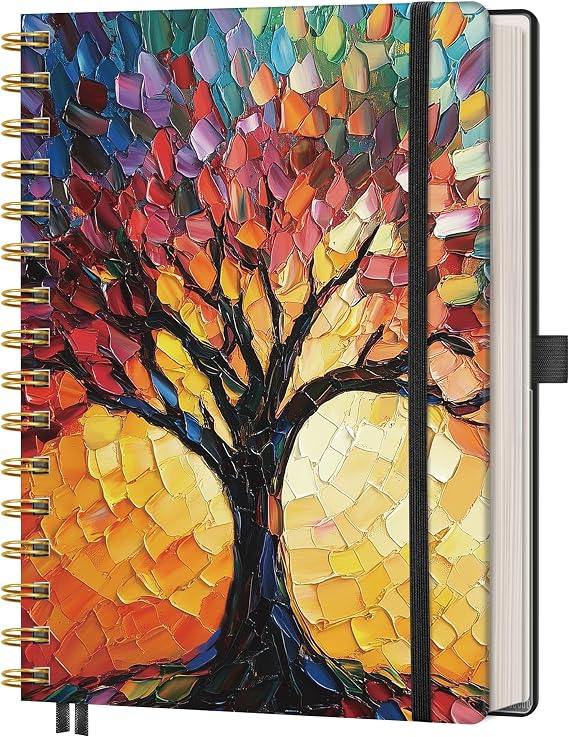 A5 Spiral Notebook, 160 Lined Pages, Hardcover, Colorful Tree