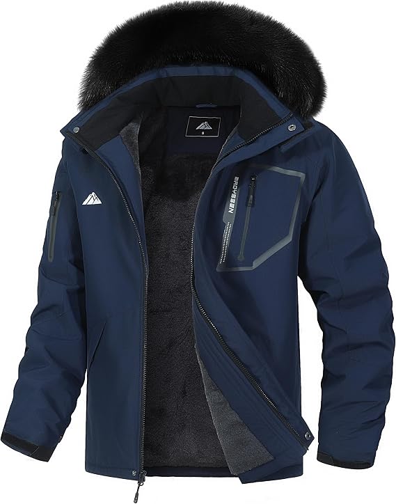 Men's Waterproof Ski Jacket Warm Winter Snow Coat Mountain Windbreaker Fur Hooded Snowboarding Jakcet Parka