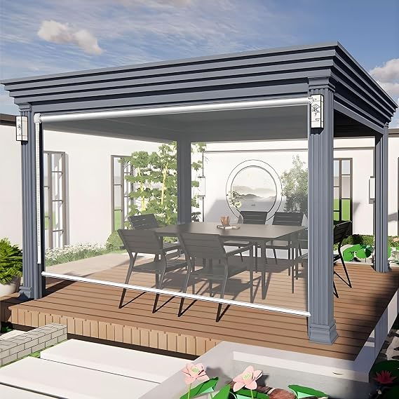 Clear Cordless Waterproof Roller Shades, Outdoor Transparent Vinyl Roll Up Blinds/Clear PVC Plastic Roller Blind, Thermal Insulated Windproof, Roll UP Shade for Patio Pergola Balcony Office Bedroom