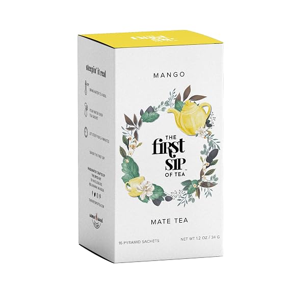 Mango Yerba Mate with Ginseng, Pyramid Sachet Tea Bags, Clean Energy Drink, Chlorogenic Acid Tea, High Caffeine - 16 Cups | The Spice Hut