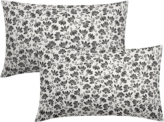 Cream White Black Daisy Floral Lumbar Pillow Covers 12X20 Inch Vintage Flowers Pillow Cases Set of 2 Block Print Cotton Linen Throw Pillows Farmhouse Decor For Sofa Couch Porch Bed Cushion Outdoor