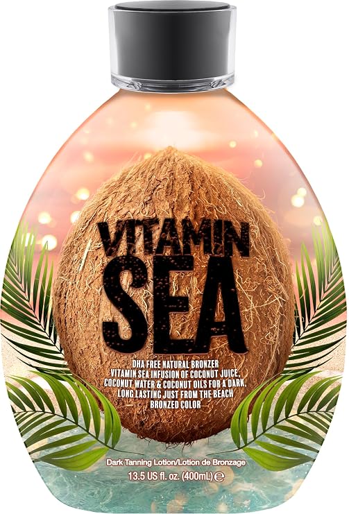 Dark Tans Exclusive Vitamin Sea Tanning Bed Lotion - Natural Bronzer Indoor Tanning Lotion with Coconut Oil & Aloe, DHA-Free Streak-Free Bronzing Accelerator for Sensitive Skin & Tattoos, 13.5 oz