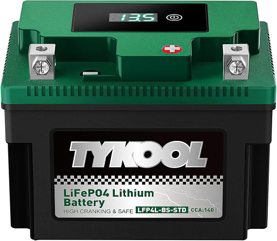 TYKOOL LFP4L-BS-STD 12V Lithium Battery, Replaces YTX4L-BS, 140CCA 3Ah, Fits for ATV Motorcycle Scooter Lawn Mower, Compatible with Polaris Outlaw 50 Honda Grom, Digital Readout