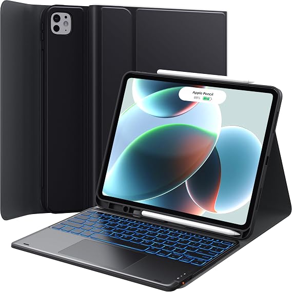 GreenLaw Keyboard Case for iPad Pro 11 Inch (M5/M4) 2025/2024 | Keyboard Case With Multi-Touch Trackpad,7-Color Backlit,Stain-Resistant Surface,Detachable Wireless,2 Device Connection,Black