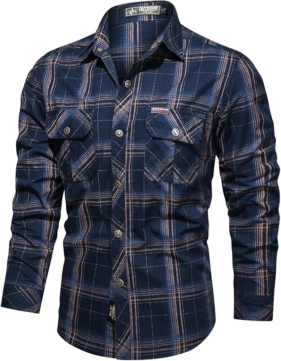 Men's Cargo Shirts Long Sleeve Button Down Lightweight Hiking Tactical Shirts Outdoor Casual Regular Fit Military Work Tops