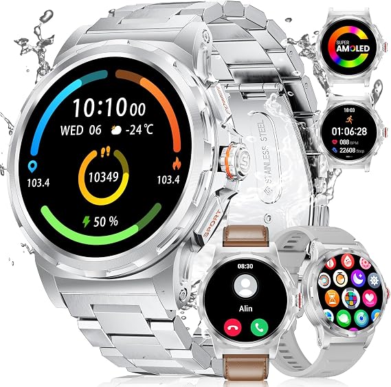 LIGE Smart Watches for Men Answer/Make Calls, 1.43" AMOLED Smartwatch, 110+ Sport Modes Fitness Watch with Heart Rate/Sleep Monitor, 40mm Watch for Android iOS Phones compatible, Silver