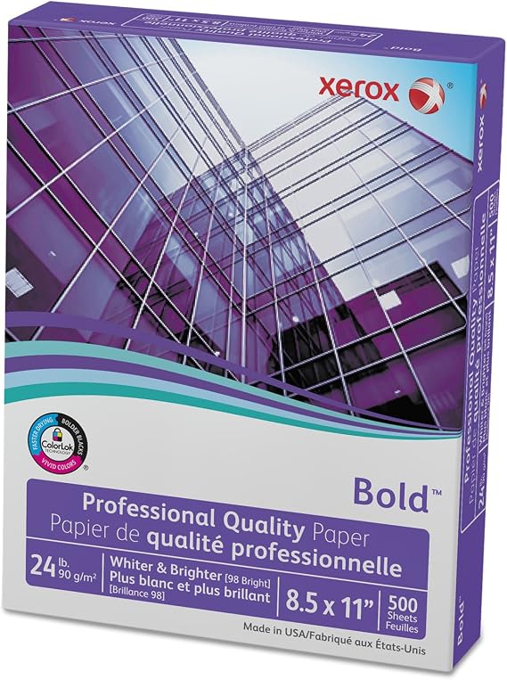 Xerox Bold Professional Premium Quality Inkjet Or Laser Paper, 5 Reams, Letter Size, Ream Of 500 sheets, 24 Lb, 98 Brightness - 3R13038-CS