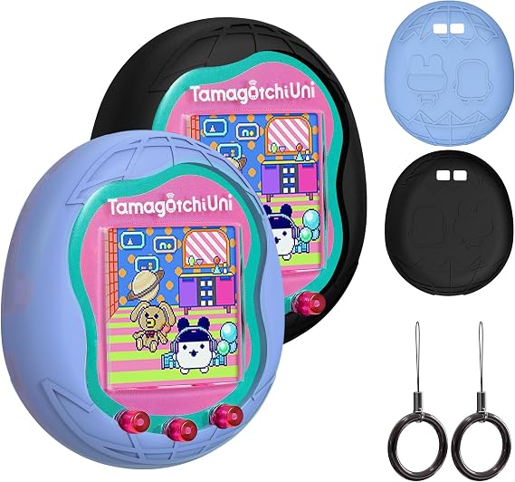 Tamagotchi Uni Sanal Evcil Hayvan Makinesi ile Uyumlu Silikon Kılıf, Tamagotchi Uni için Parmak Kordonlu Koruyucu Kılıf (Açık Mavi ve Siyah)