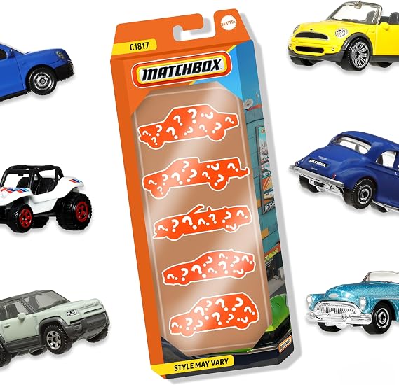 Matchbox 1:64 Scale Die-Cast Toy Cars or Trucks, Themed Set of 5 Race or Sports Cars, Rescue or Construction Vehicles and More (Styles May Vary)
