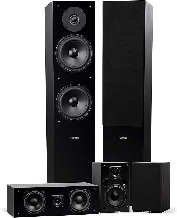 Fluance Elite High Definition Surround Sound Home Theater 5.0 Channel Speaker System Including Floorstanding Towers, Center Channel and Rear Surround Speakers - Black Ash (SXHTB-BK)