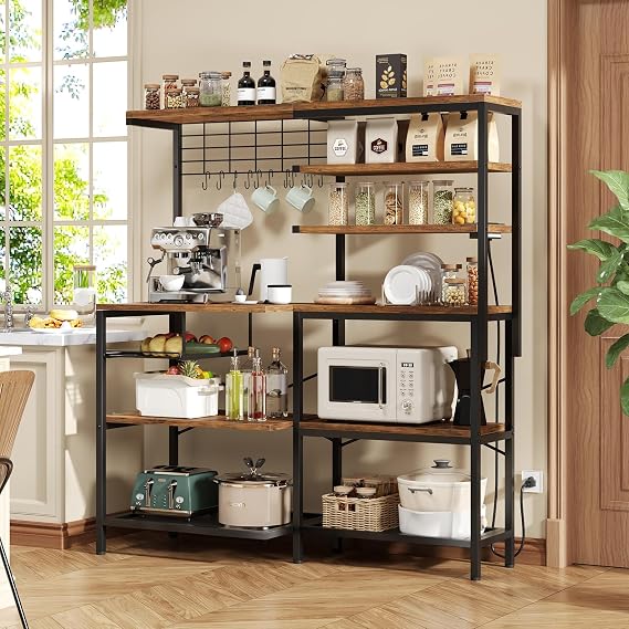 L-Shaped Bakers Rack with Power Outlet