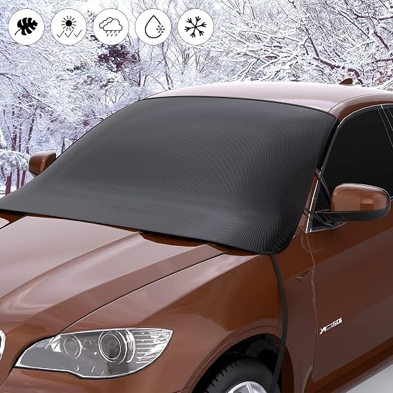 Priksia Car Windshield Cover, Protective Windscreen Cover Winter - Snow Ice Frost Sun UV Dust Water Resistent - Universal Fit for Cars SUV