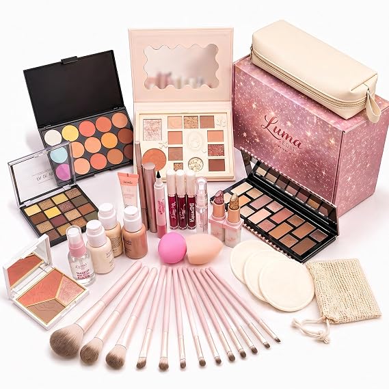 All in One Makeup Kit for Women & Beginners, Full Face Makeup Set with Eyeshadow Palette, Lip Gloss, Foundation & Brushes, Makeup Gift Set for Teens & Girls, Suitable for Different Skin Tones