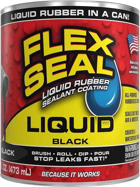 Flex Seal Liquid, Rubber Coating Sealant, Waterproof, Flexible, Breathable, and UV Resistant, Roof Repair, Basements, RV, Campers, Trailers, Marine, EPDM, Masonry, Black, 16 oz